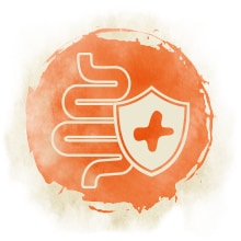 Verdauung Ein rundes Symbol mit der Abbildung eines Darms. Das steht für eine gute Verdauung.