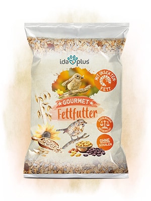 Gourmet Fettfutter Eine große verpackung mit hellbraunem Hintergrund