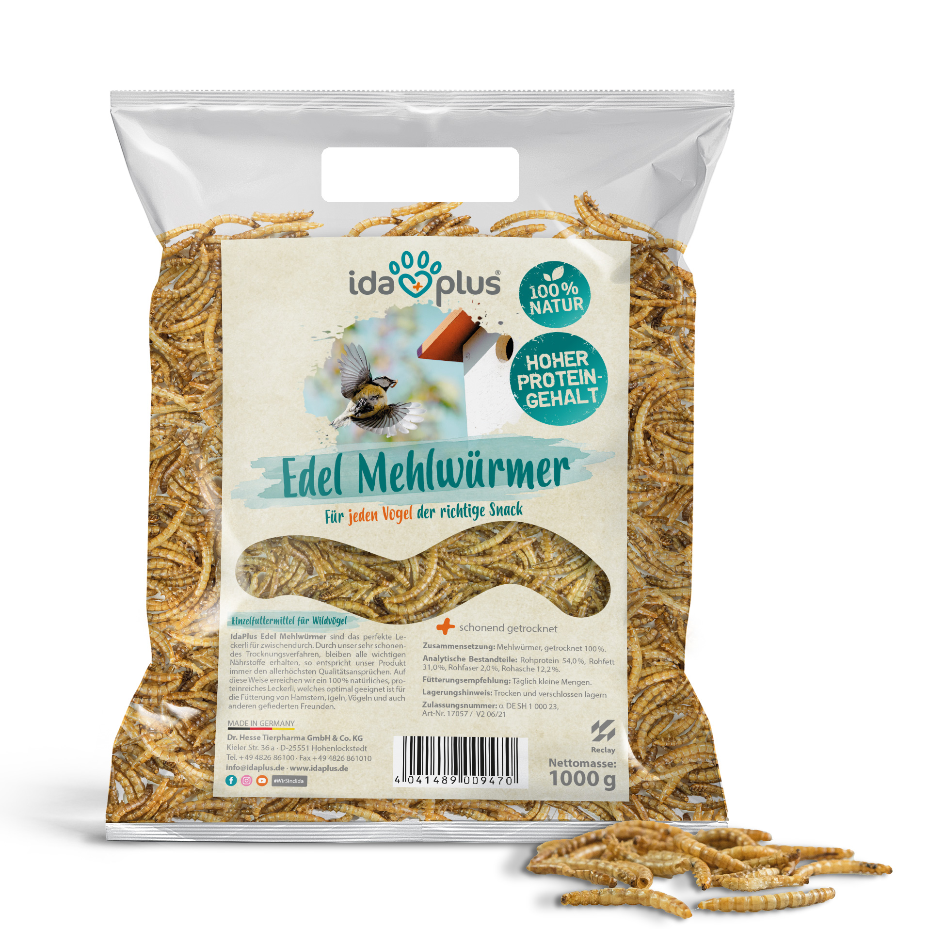 Edel Mehlwürmer getrocknet - Insekten Snack für Wildvögel - 1000g Edel Mehlwürmer getrocknet - Insekten Snack für Wildvögel - 1000g