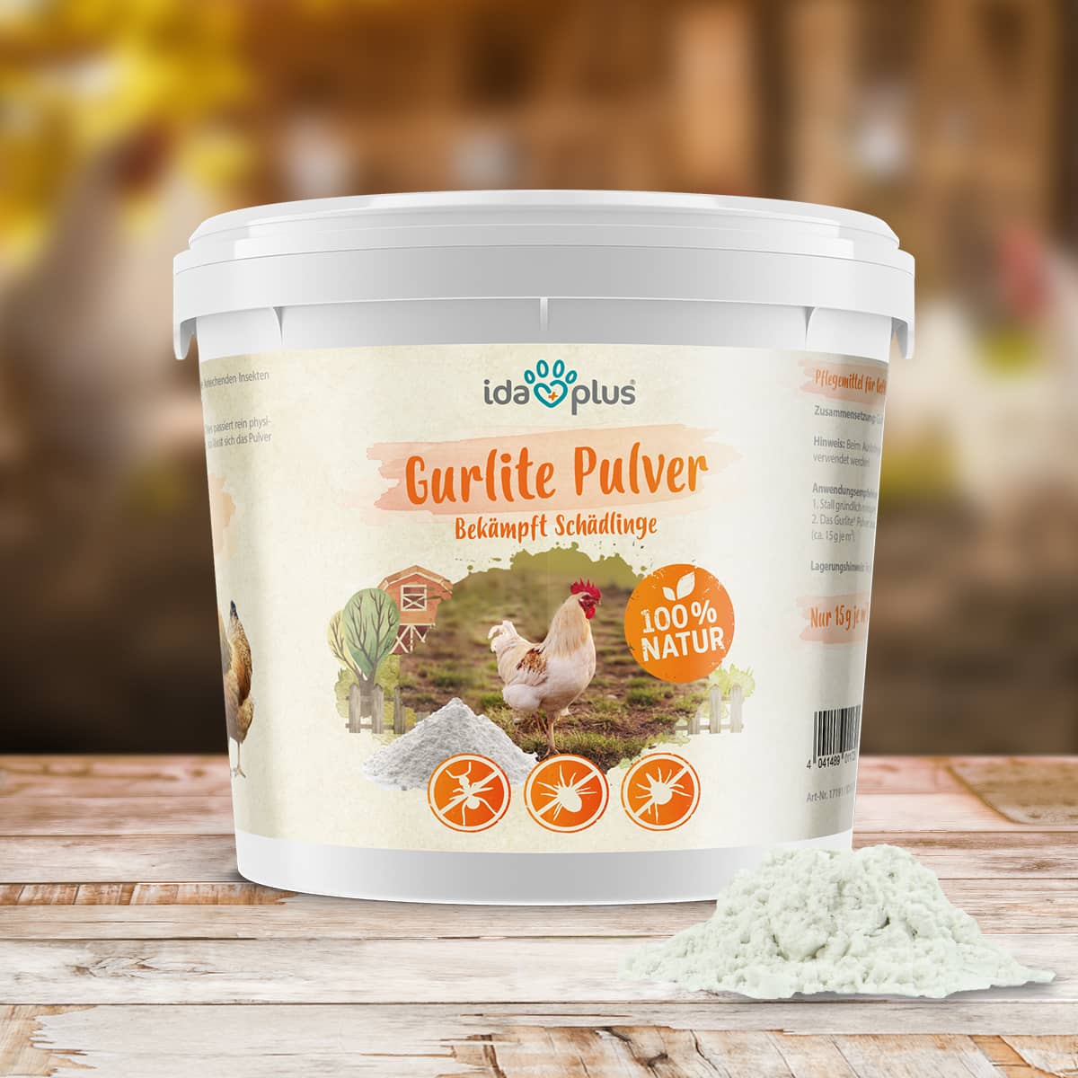 Ein Eimer Ida Plus Gurlite Pulver.